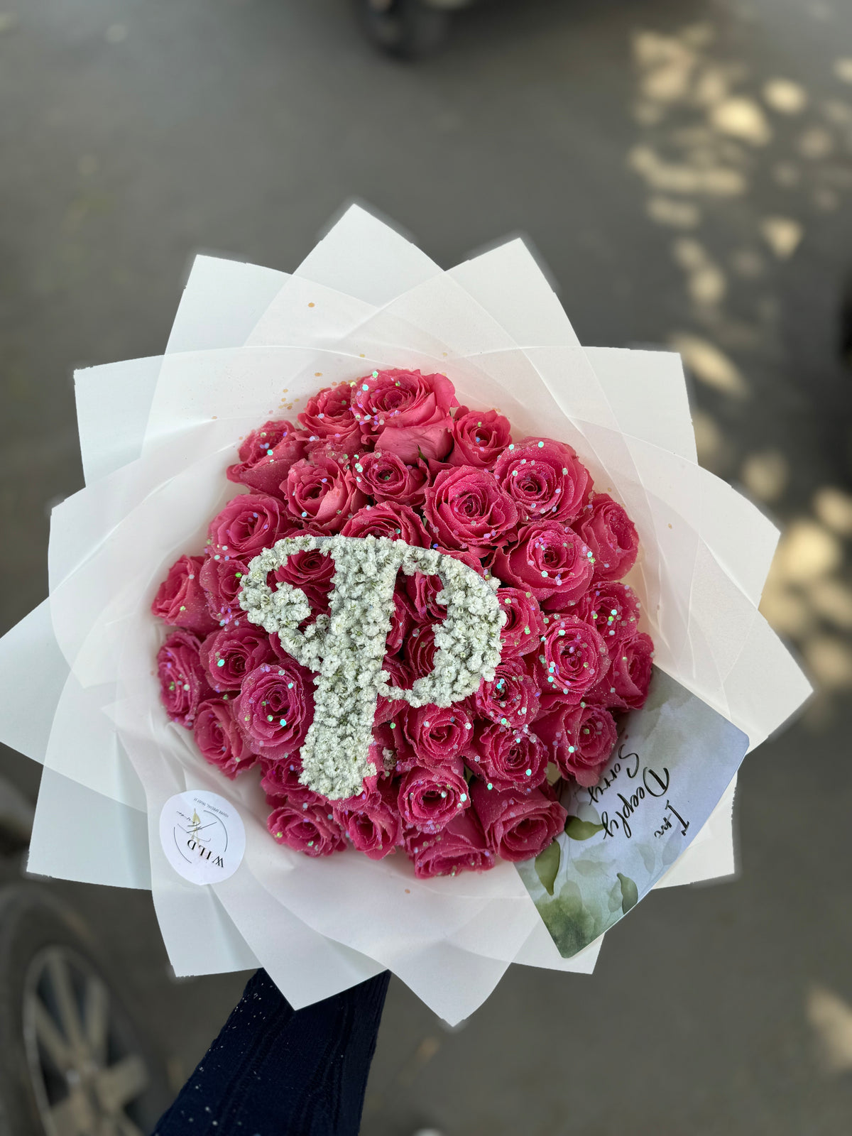 Pink Glitter Roses Custom Letter