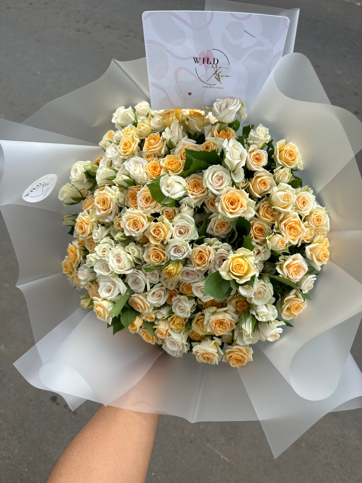 Peach and White spray roses