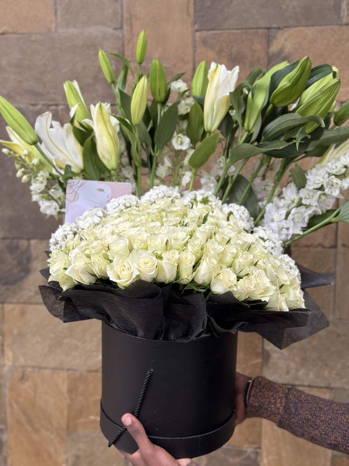 Flower Box With Lilies and White Roses.