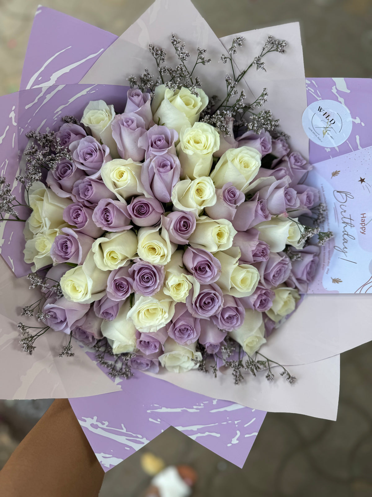 Lilac Goodness- Lilac and White Roses.