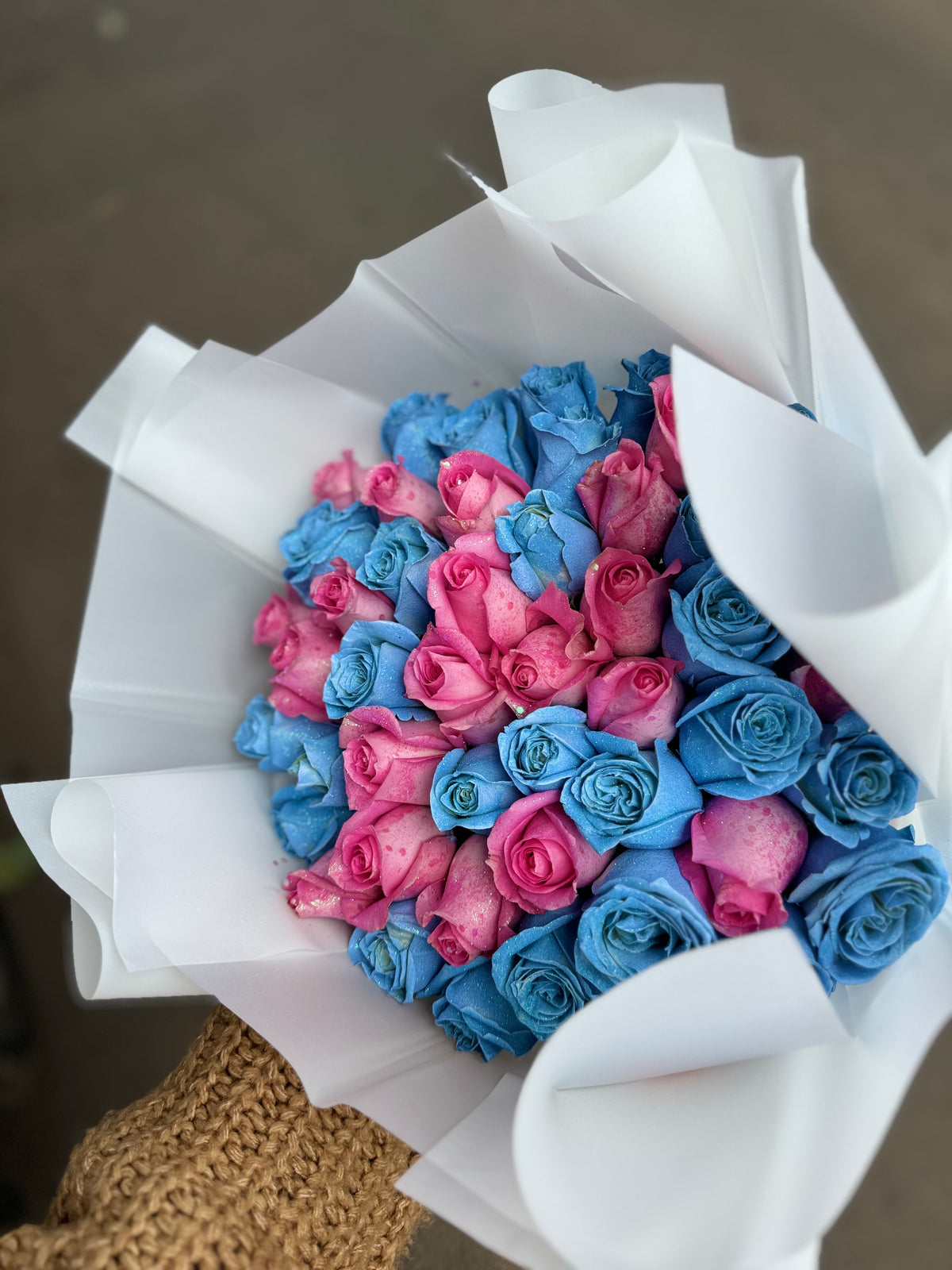 Blue & Pink Glitter roses